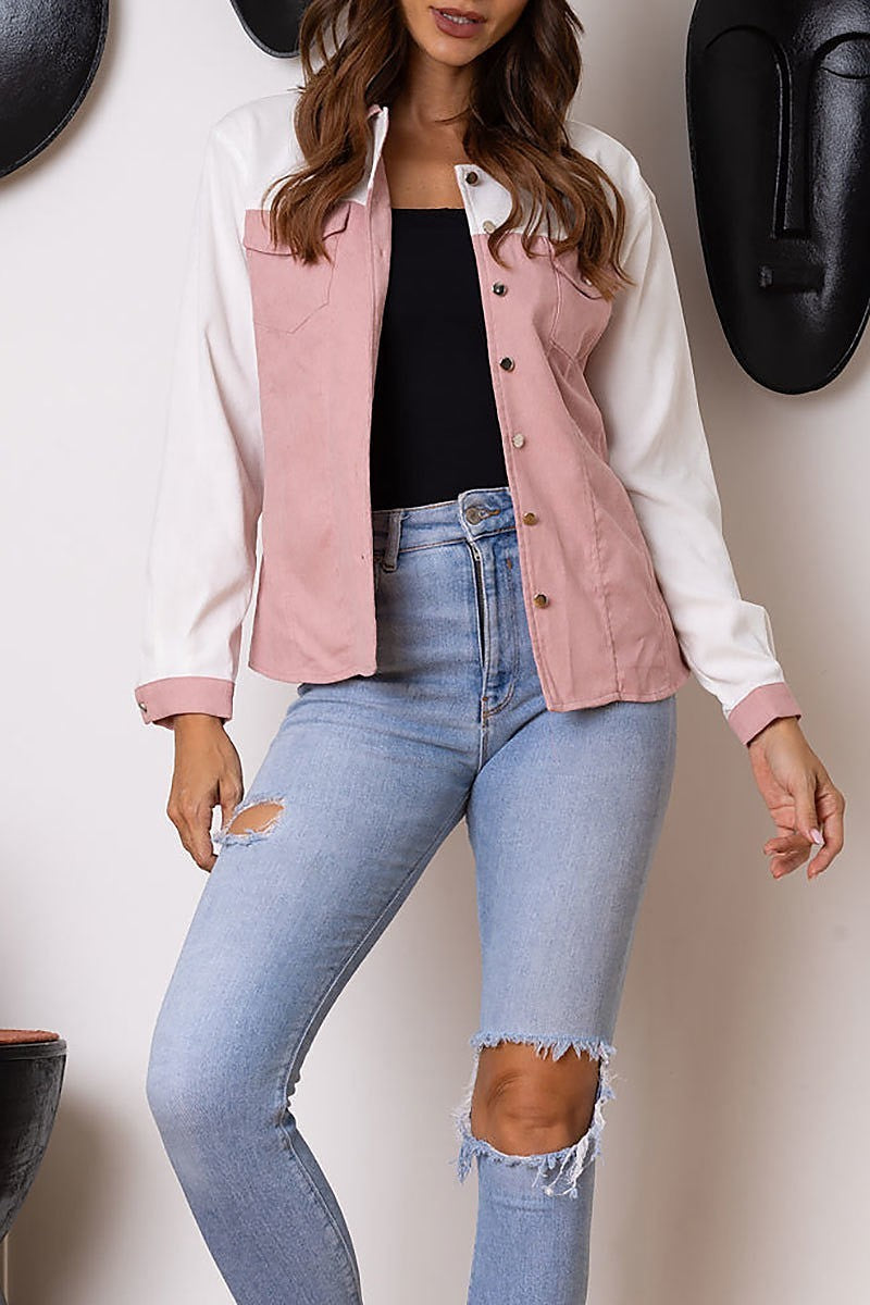 Color block corduroy long sleeves jacket (EDSW3662)