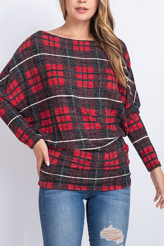 Loose fit plaid long sleeve top (EF1896)