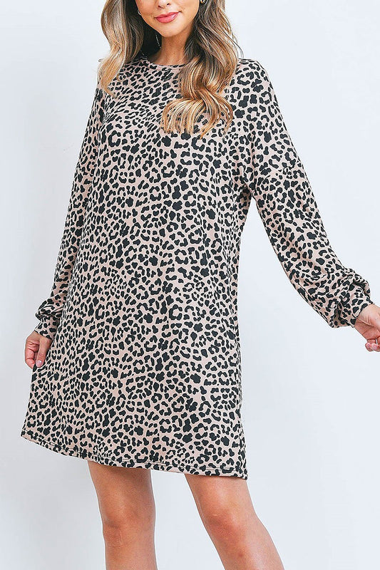 Bubble sleeve animal print loose fit dress (DED6907)