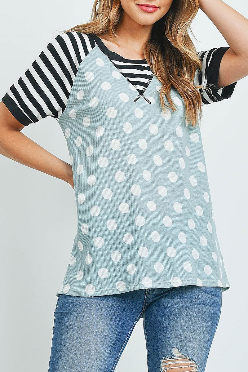 Thermal polka dot stripes neck and sleeve top (EF1965)