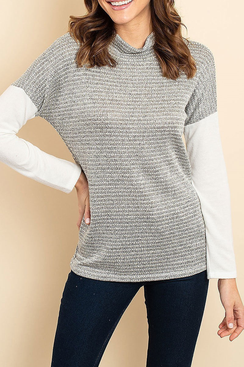 Cowl neck stripe color block top (ED8027)