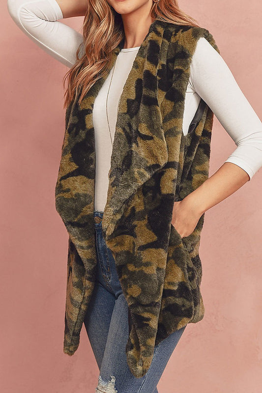 Faux fur camouflage pocket vest (DGS5075)