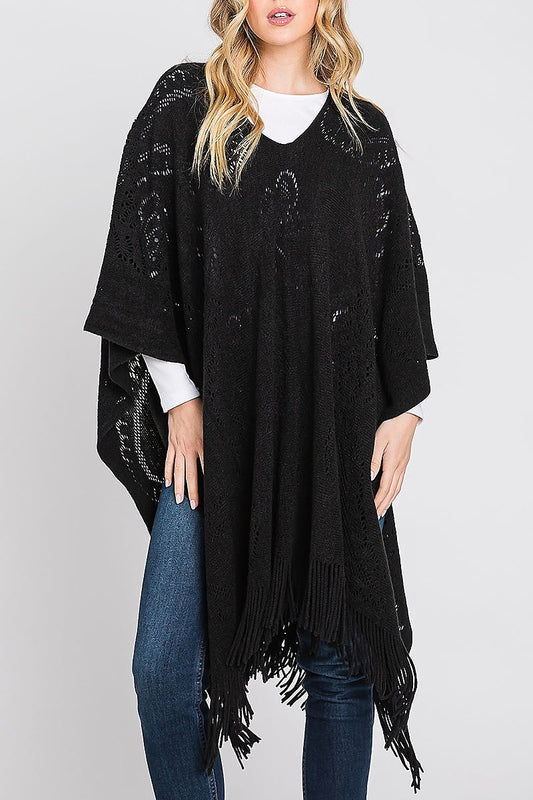 Paisley pattern fringe poncho (DGS6141)