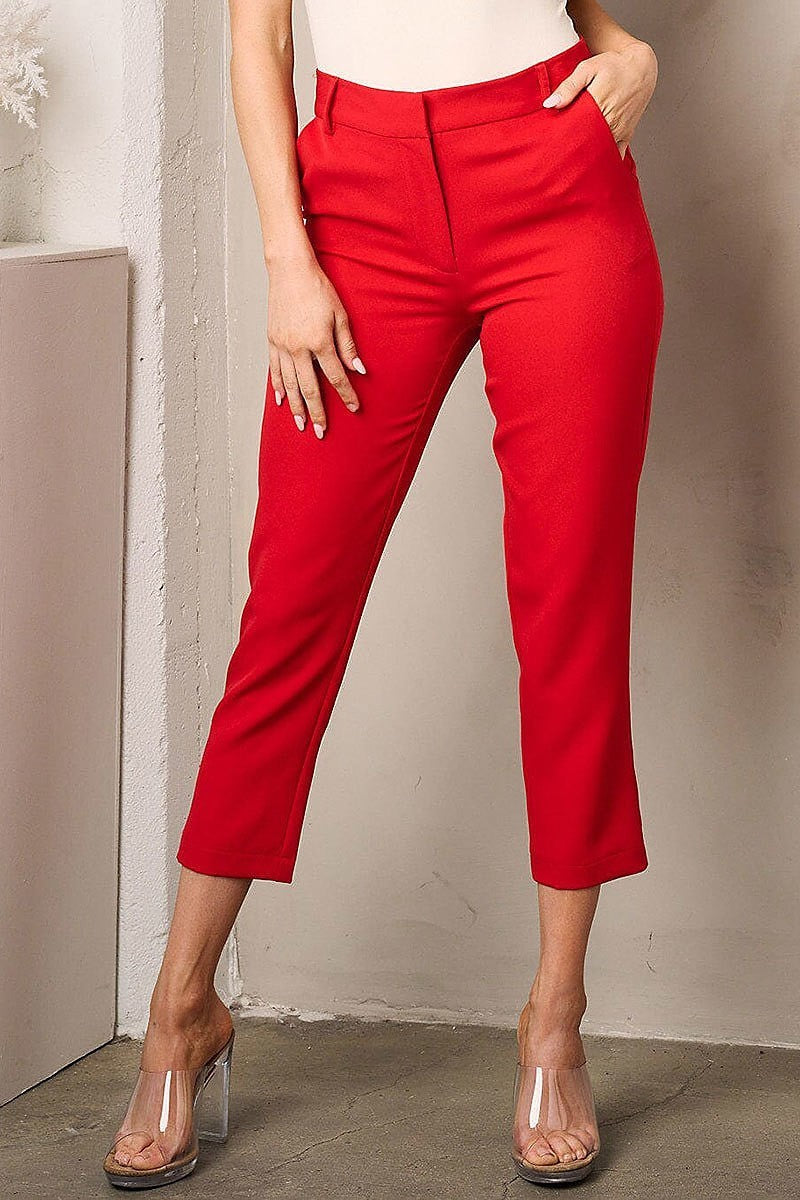 Button closure pockets crop pants (EFWT4044)