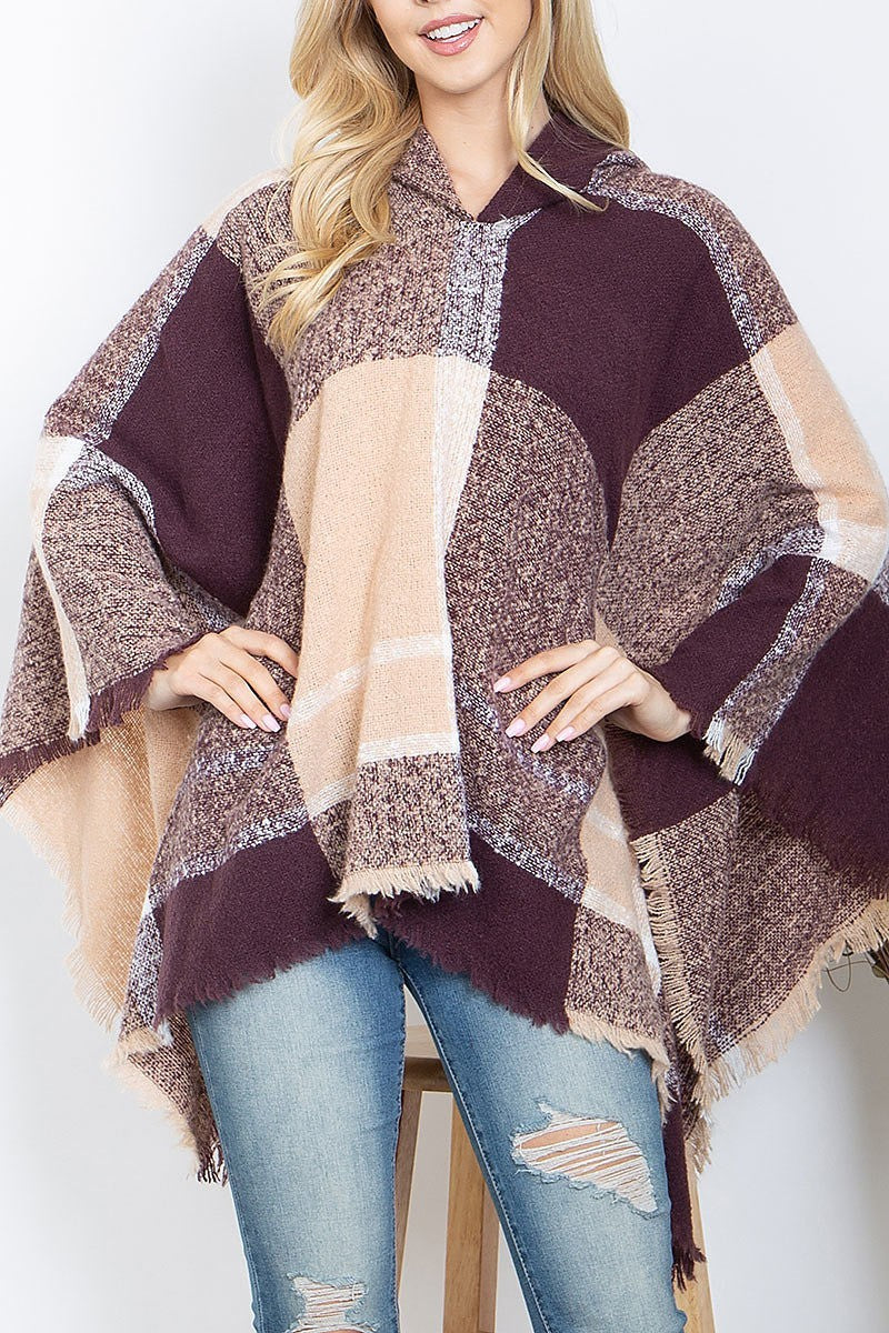 Multicolor warmer knitted hooded poncho (DGS5892)