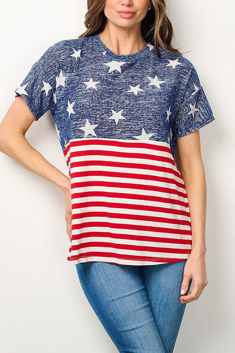 Short sleeve american flag grapgic top (EFWT7056)