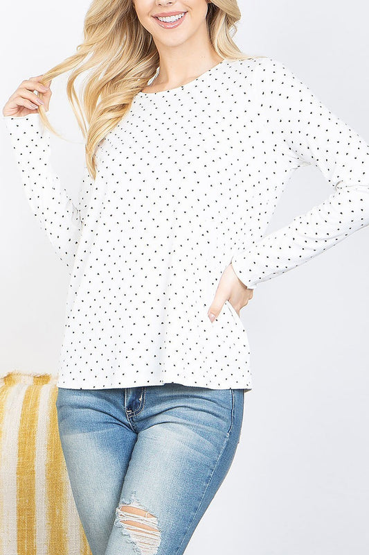 Tiny heart printed long sleeve rib top (EF4890)