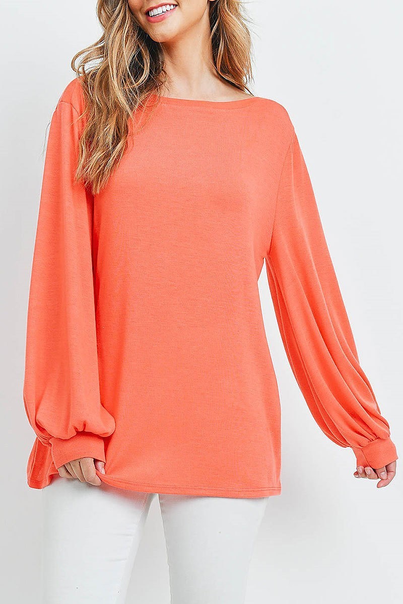 Bubble sleeve boat neck top (ED9106)