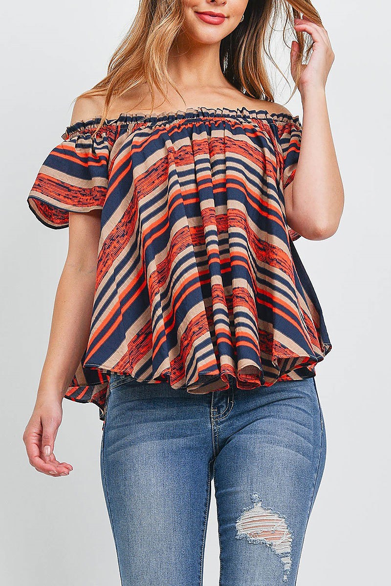 Off shoulder loose fit stripe swing top (EF1245)