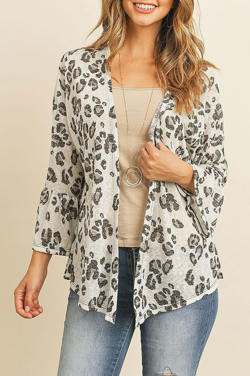 Bell sleeve animal print kimono cardigan (ED8049)