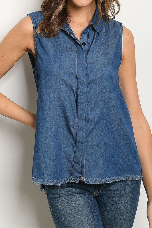 Button front loose fit denim top (ED7724)