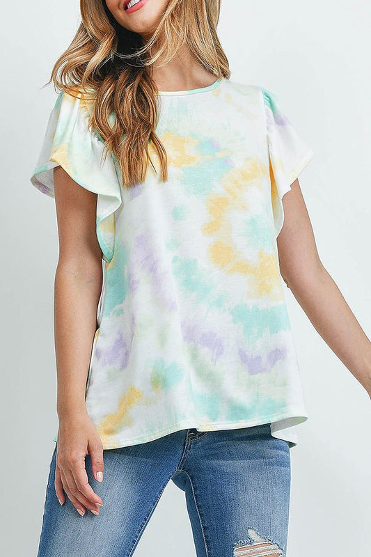 Tie dye cap sleeve round neck top (ED9849)