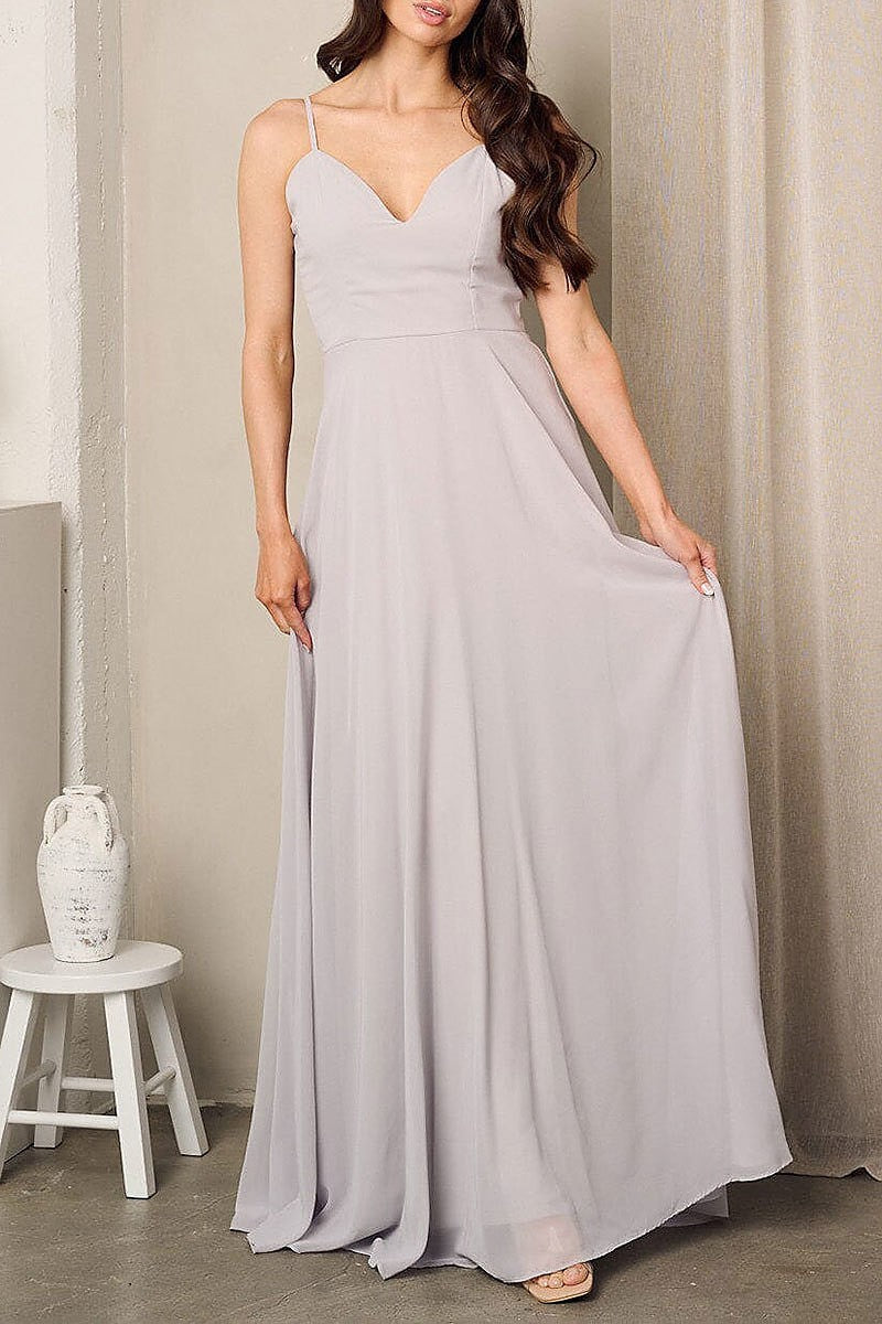 Sleeveless v-neck back detailed maxi gown dress (EFWT2408)