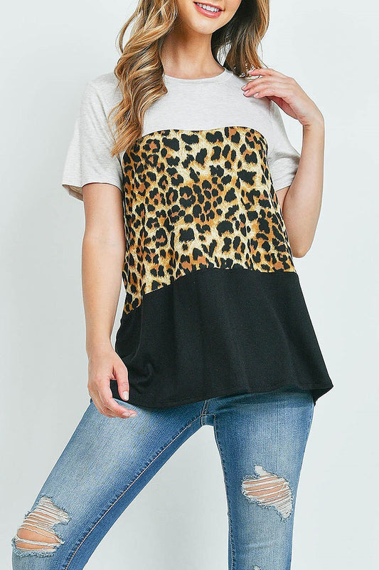 Leopard print two toned contrast top (ED9788)