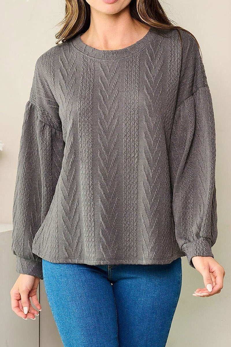 Long sleeve detailed solid top (EFWT3667)