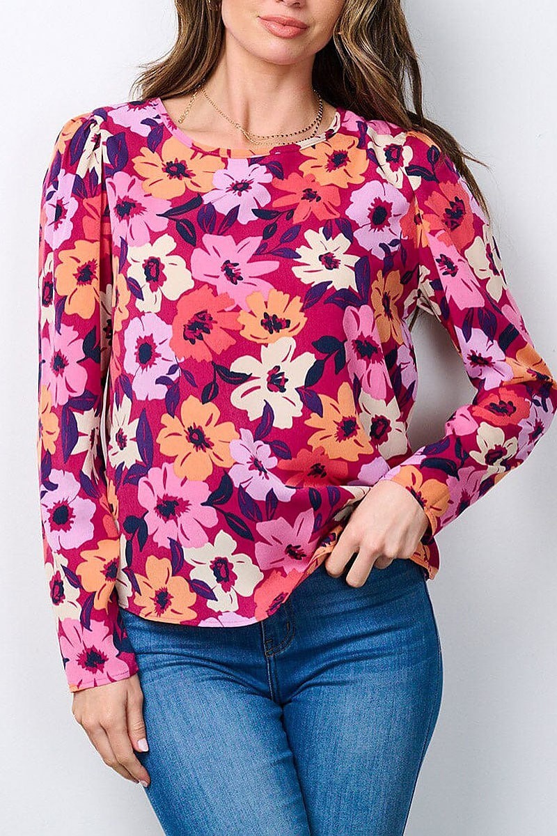 Long sleeve floral blouse top (EFWT7242)