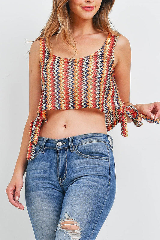 Side tie zigzag patterned crop top (EF1187)