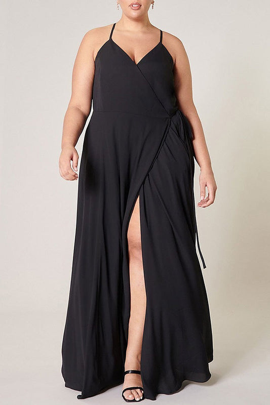 Sleeveless surplice open back maxi dress (EFWT3236)