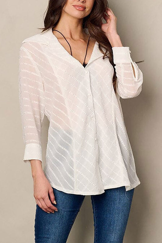 Quarter sleeve button up lace blouse top (EFWT2238)