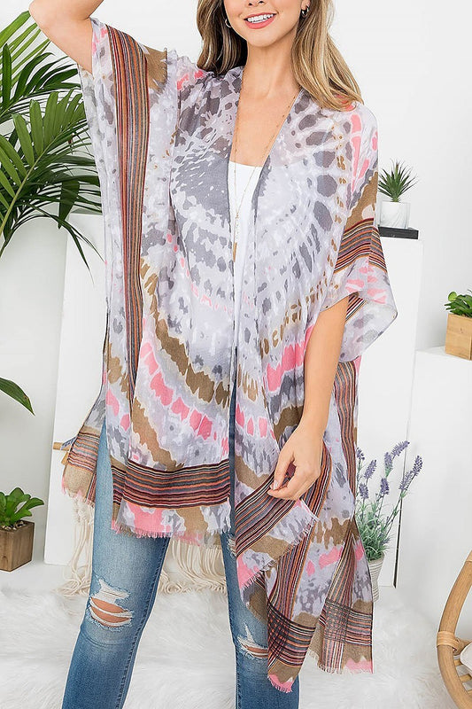 Tie dye bohemian open front kimono (EF3263)