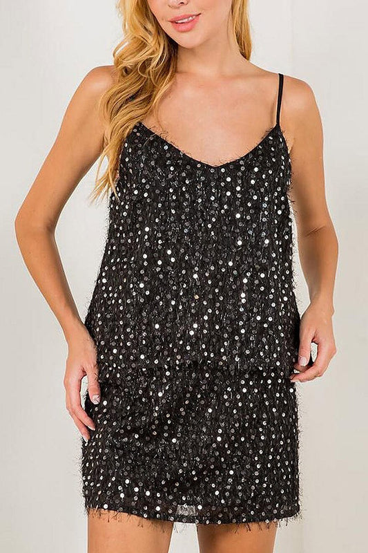 Sleeveless v-neck sequins shimmer blouse tank top (EFWT5277-TOP)