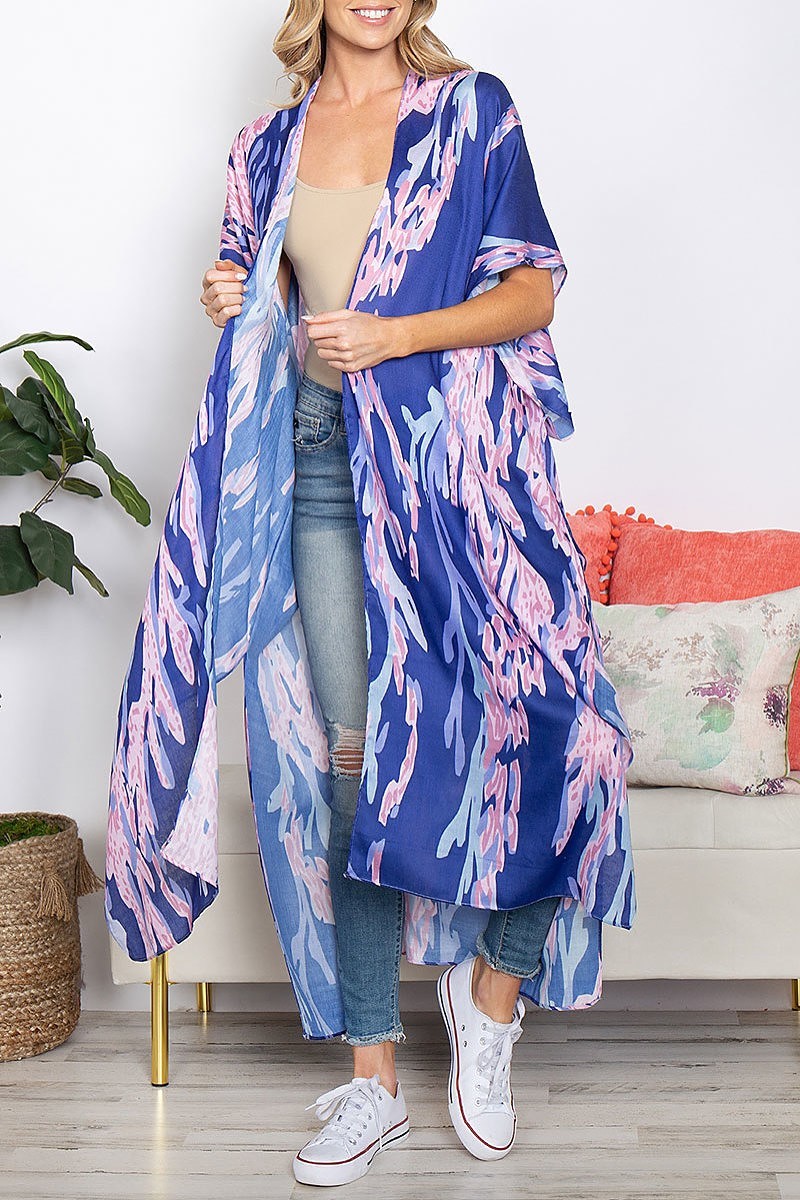 Leaf crawler print summer long kimono (EF5326)