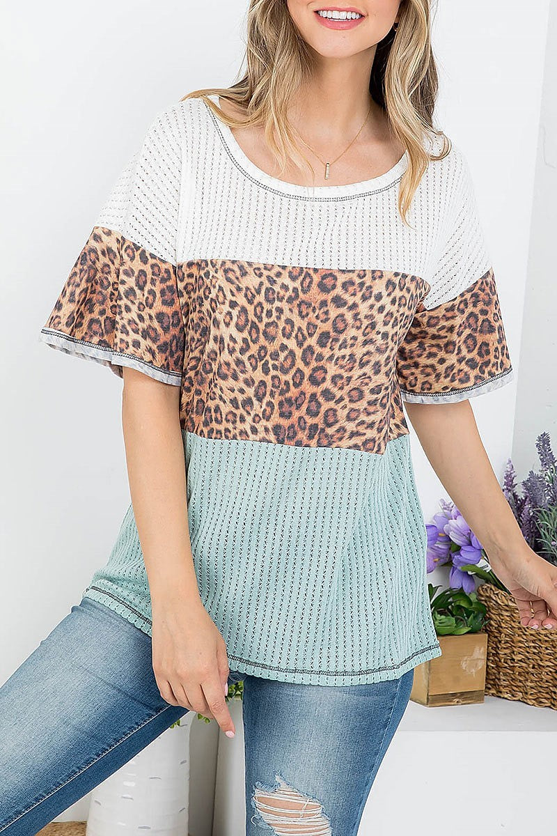 Animal print tiered layer scooped neckline top (EF4104)