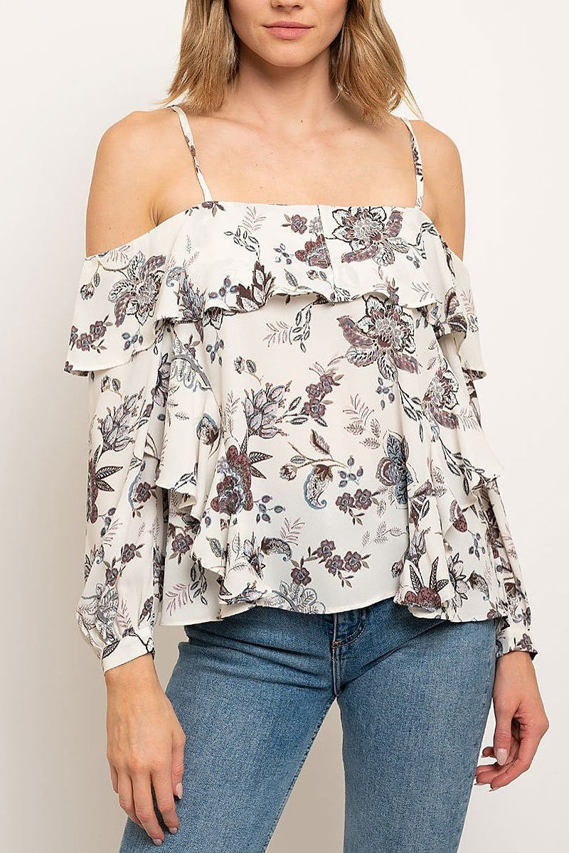 Off shoulder ruffle detail floral print top (EDWT2509)