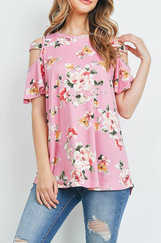 Floral print off shoulder flutter sleeve top (ED9164)