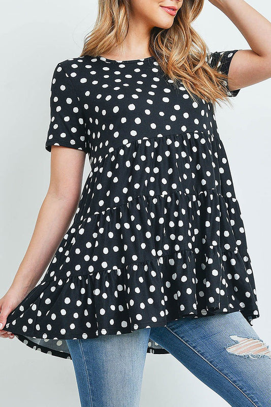 Short sleeves polka dot peplum top (ED9372-1)