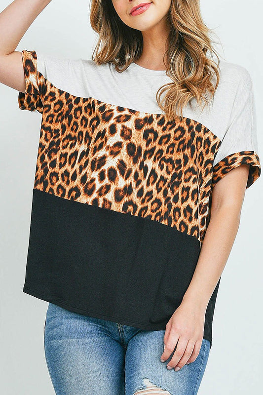 Leopard two toned contrast top (ED9828)