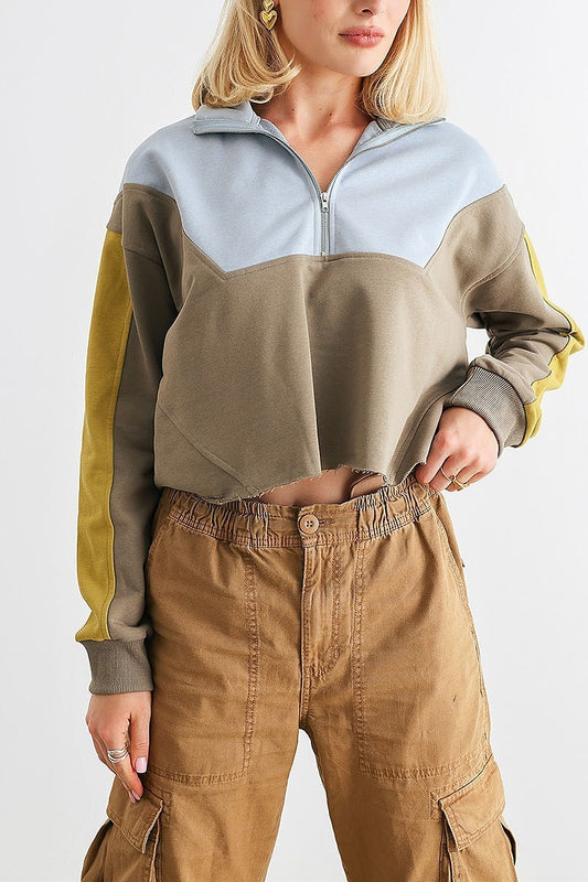 Zip up mock neck long sleeve crop top (TED2030)