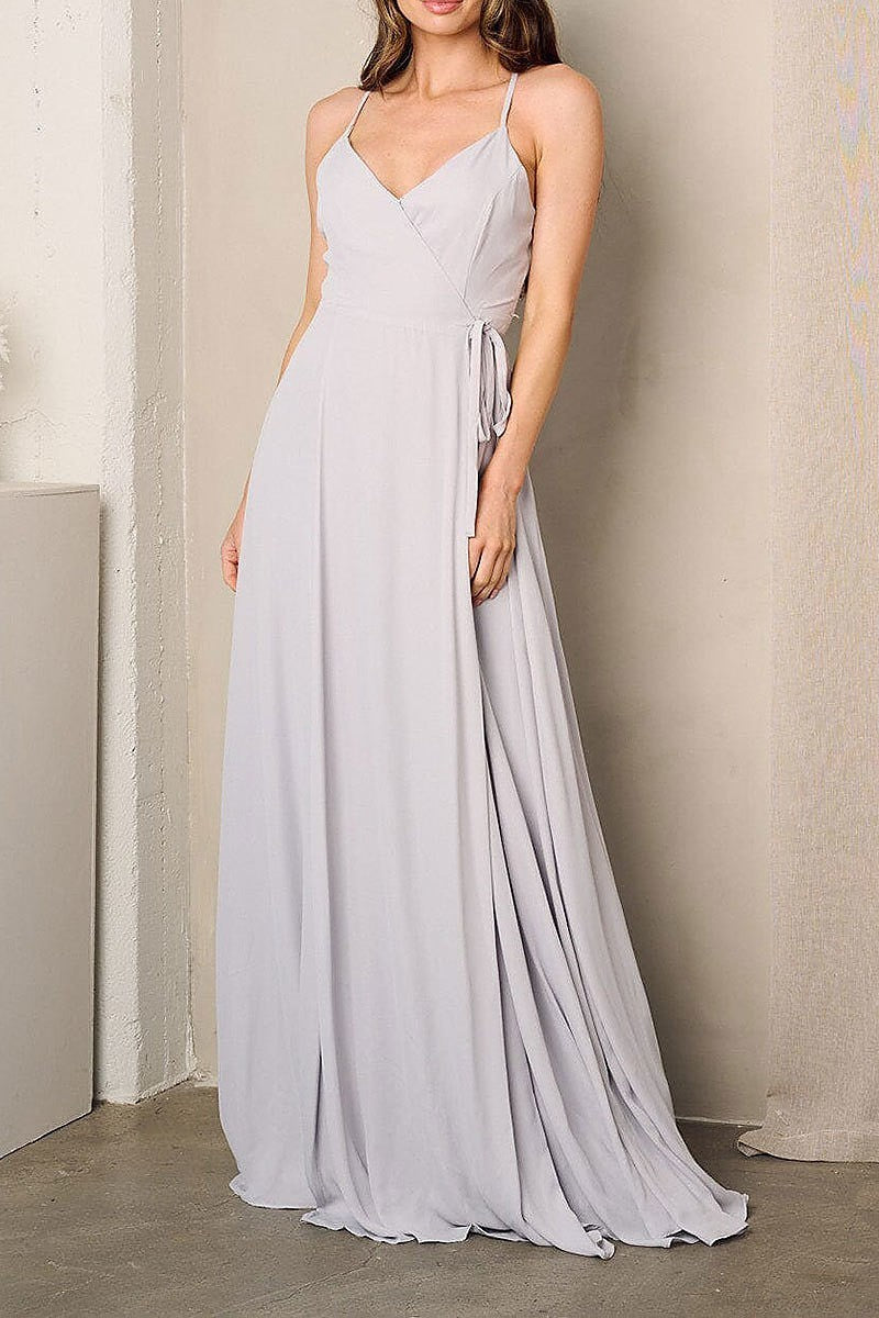 Sleeveless surplice self tie maxi dress (EFWT3240)