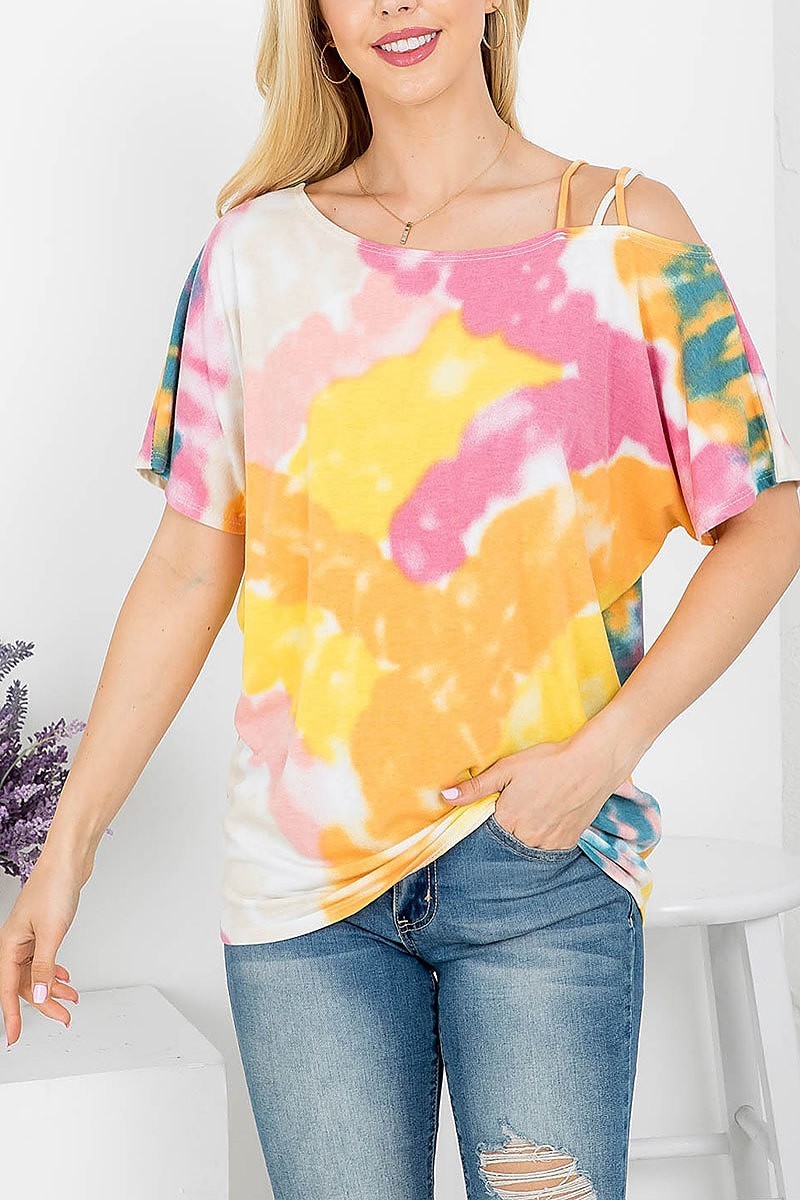 Tie dye round neckline with multi spaghetti strap top (EF4159)