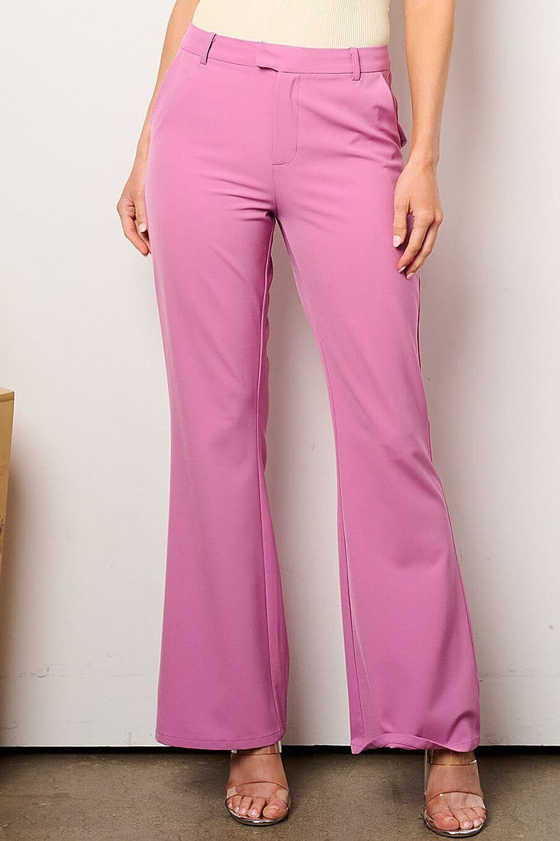 Button closure pockets wide leg pants (EFWT8676)