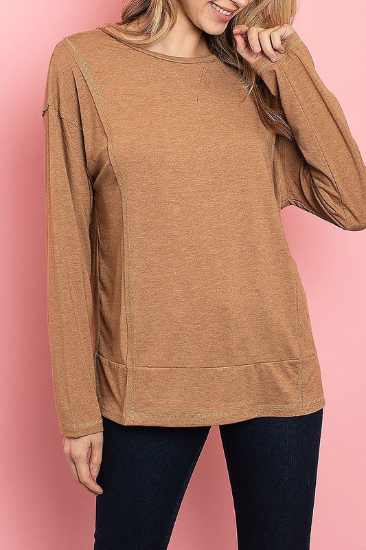 Raw edge detail boat neck tunic top (ED7927)