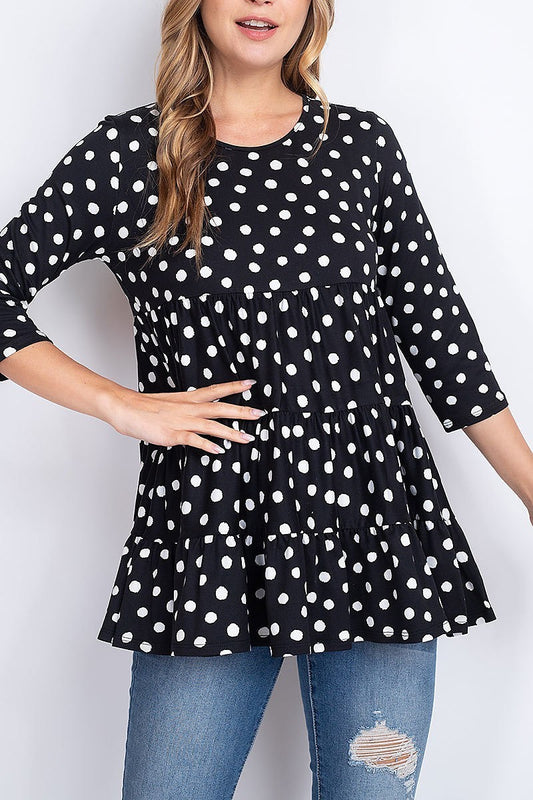 Quarter sleeve polka dot tiered top (EF2266)