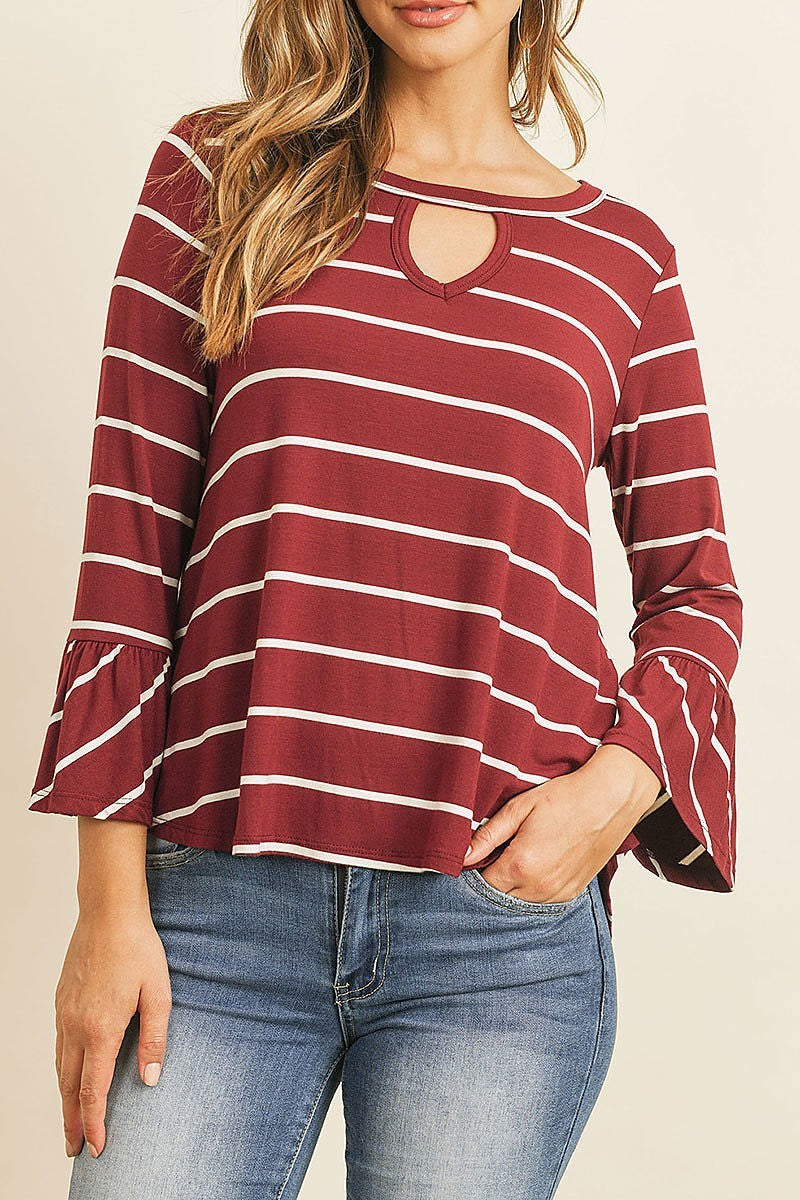 Bell sleeved keyhole neck detail top (ED8166)