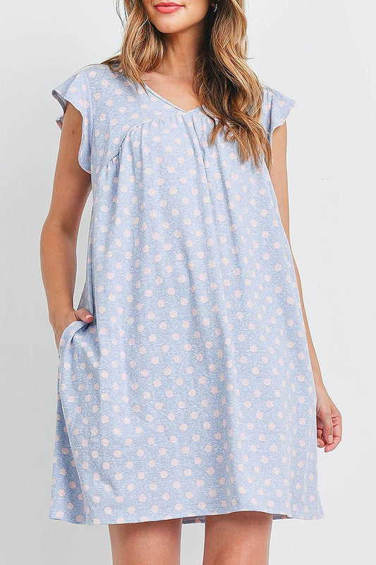 Cap sleeve polka dot pocket dress (DED6591)