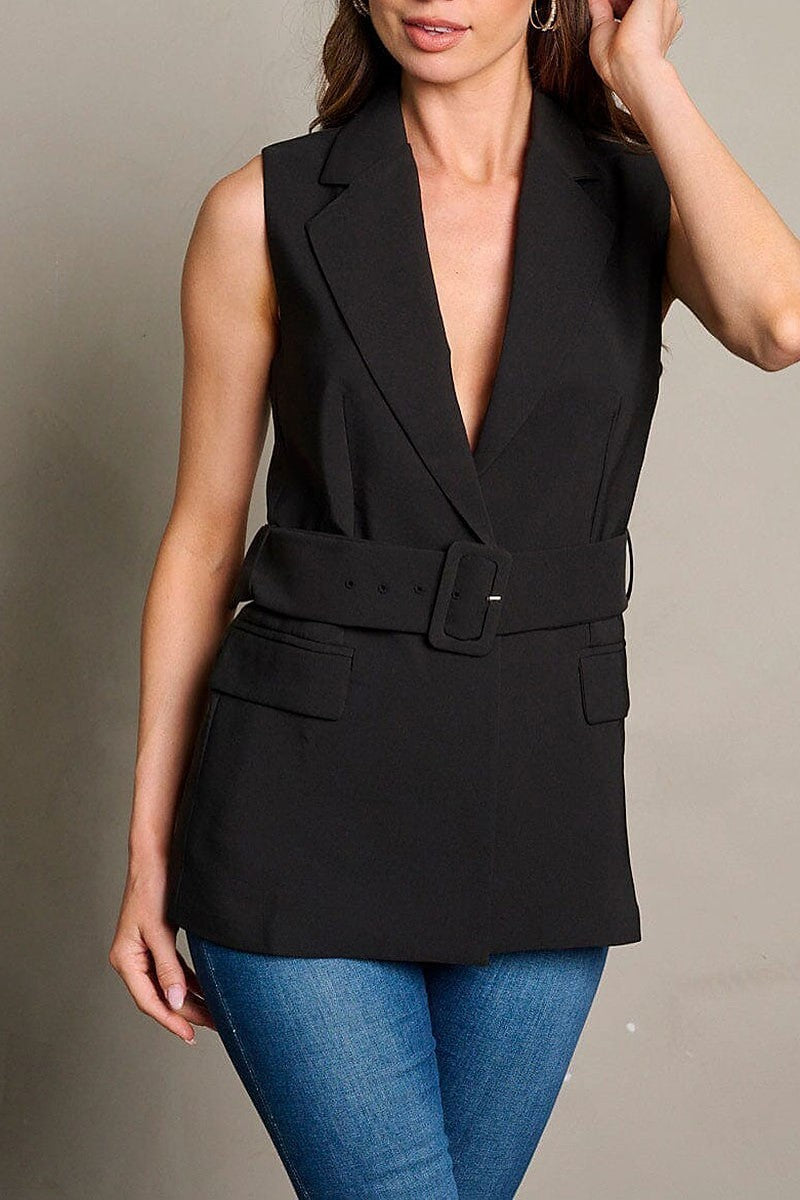 Sleeveless button closure belted vest (EGWT2132)