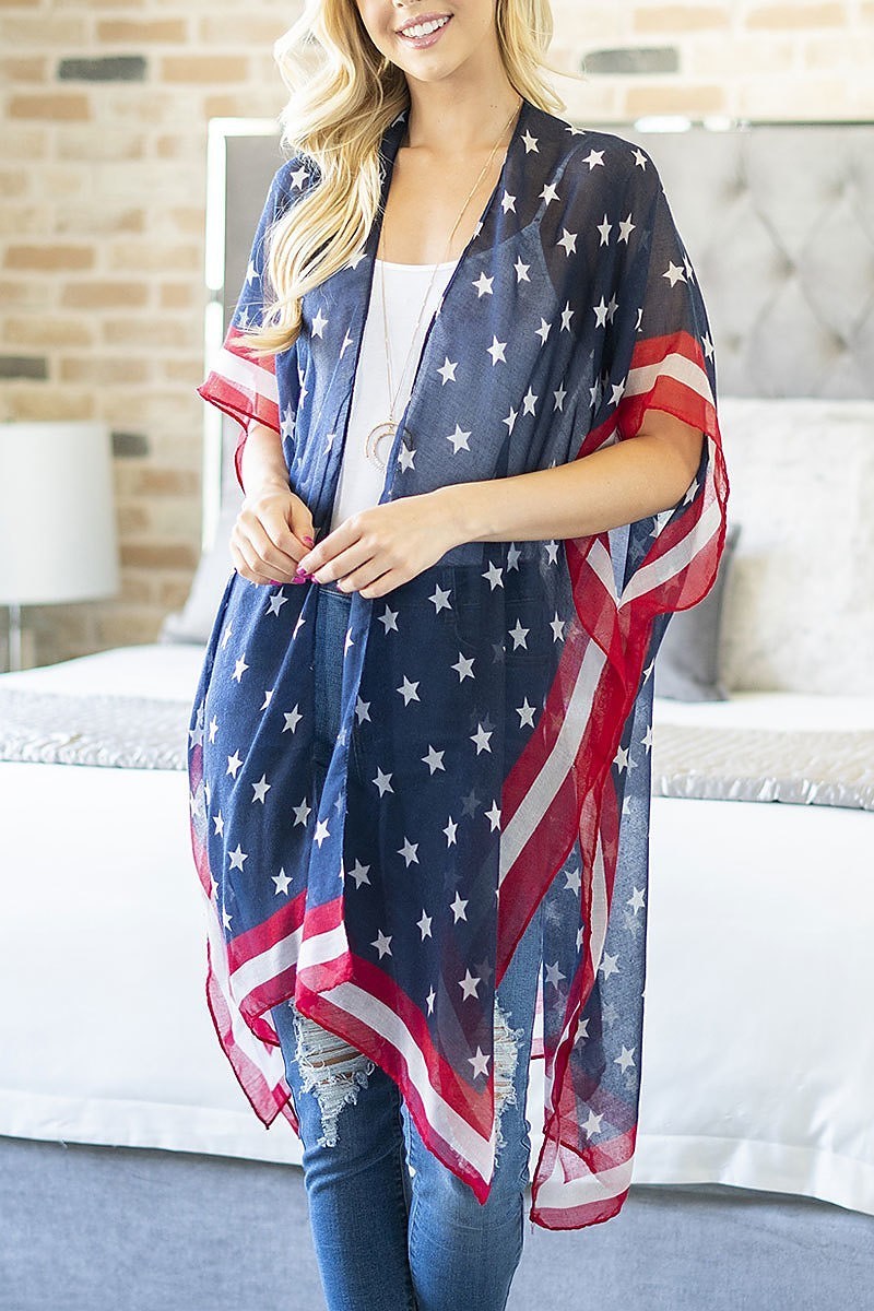 Usa accent knee length open front kimono (EF3240)