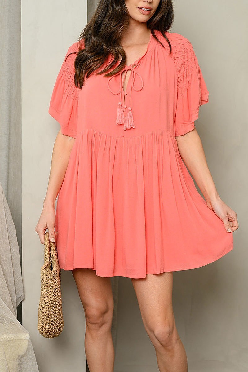 Short sleeve tunic mini dress (EDWT5547)