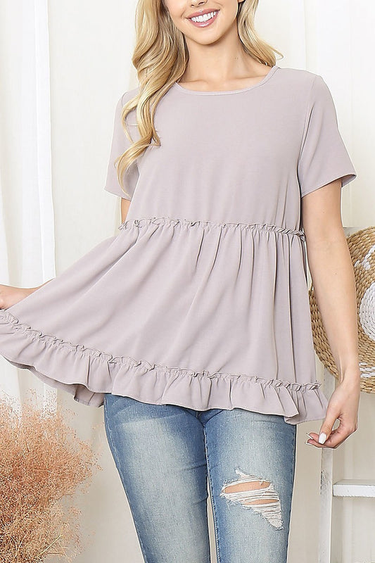 Merrow frill detail short sleeve top (EF6041)