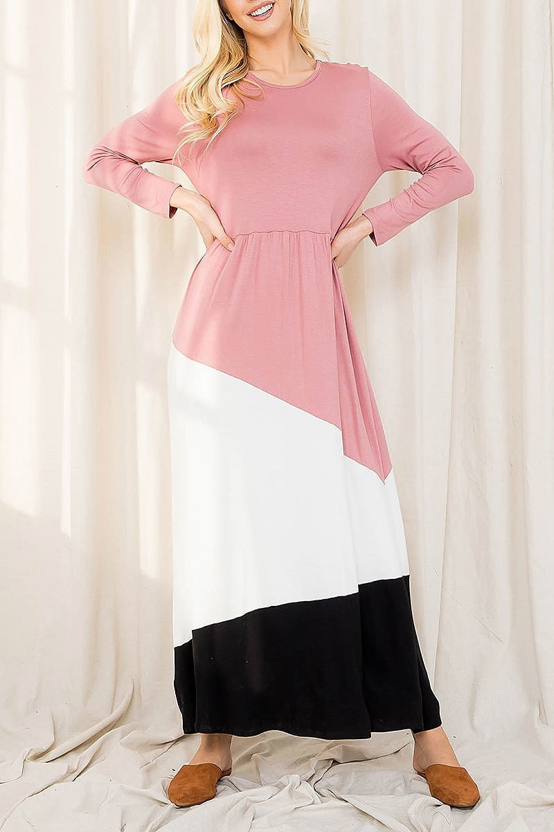 Color block baby doll maxi dress (DED7202)