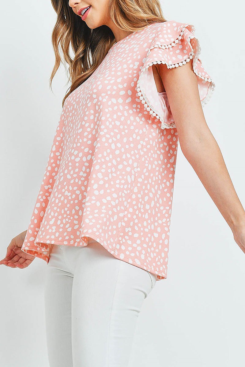 Pompom detail sleeves pebbles top (ED9790)