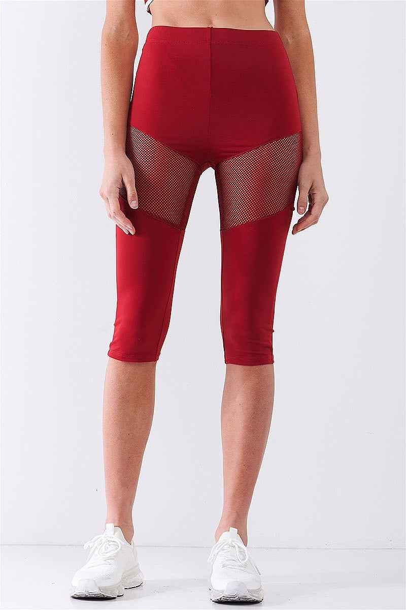 High waist mesh block sports midi leggings (TDG8114)