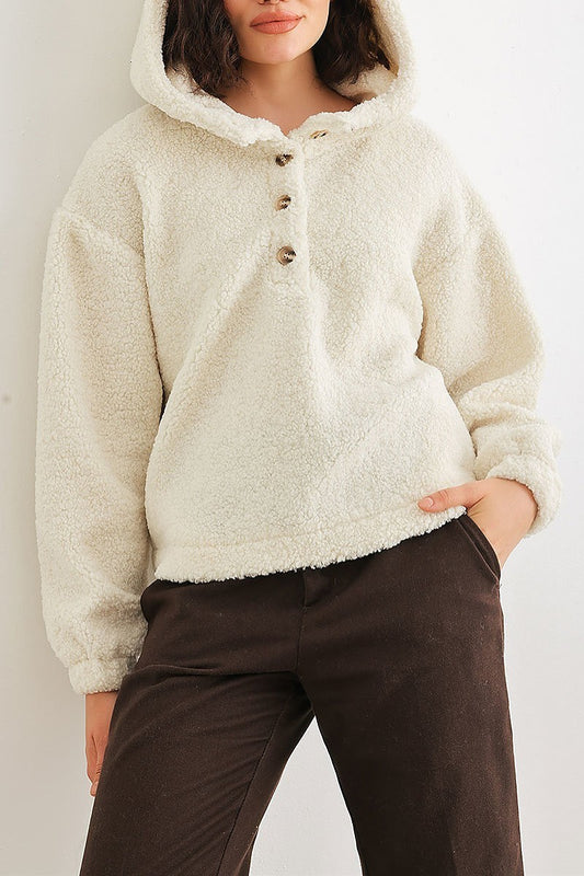 Teddy knit button up pocket detail hooded sweater (TED2022)