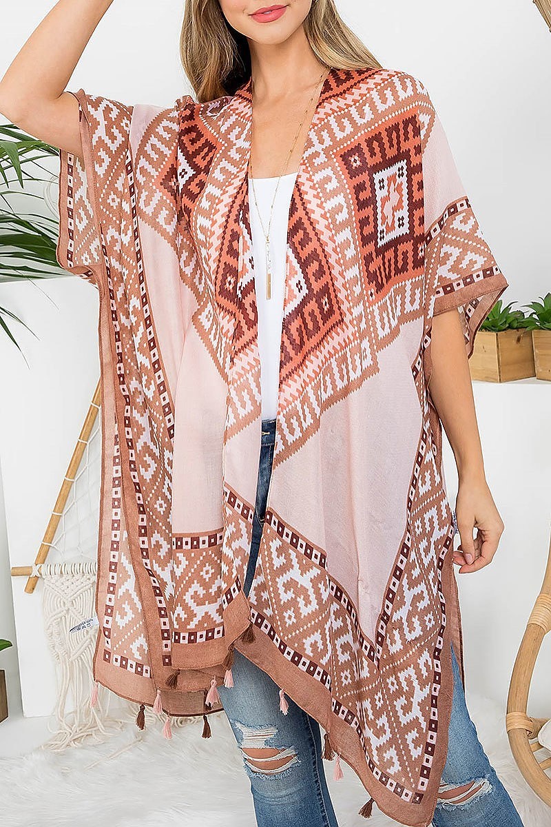 Bohemian open front tassel kimono (EF3236)