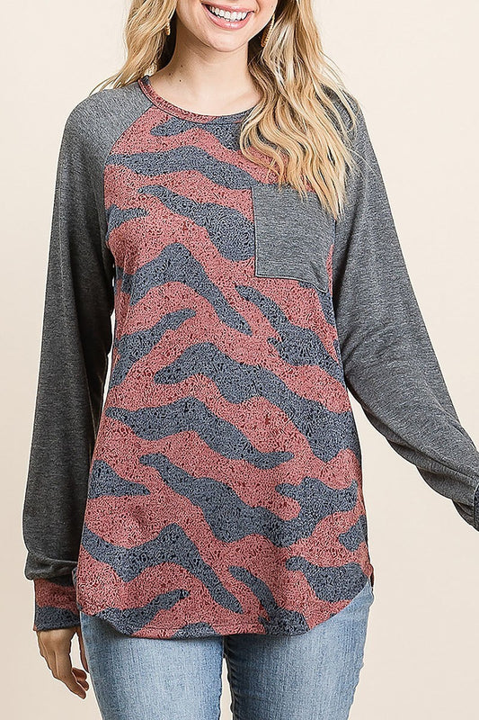 Tri blend animal print top (EF5038)