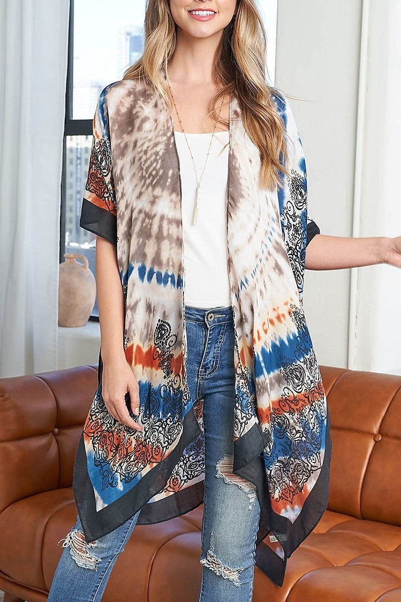 Tie dye boho open front kimono (EF3230)